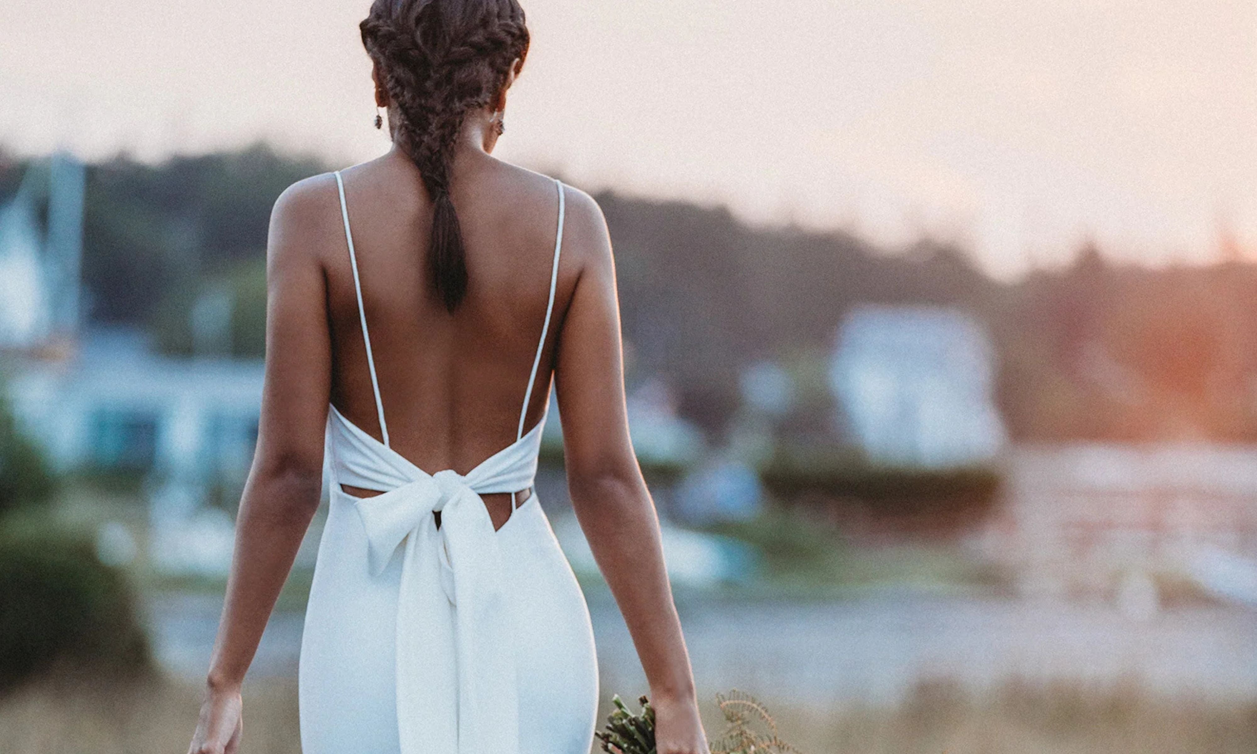 beach style wedding dress Two Piece Lace Overlay Boho Bridal Gown US6 / White plunging back and hem are all adorned with delicate eyelash details Dreamy Beach Wedding Dresses |