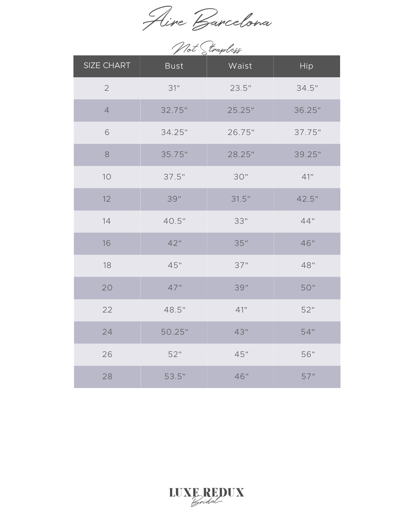 Aire Barcelona Iana - Size 8 Size Chart