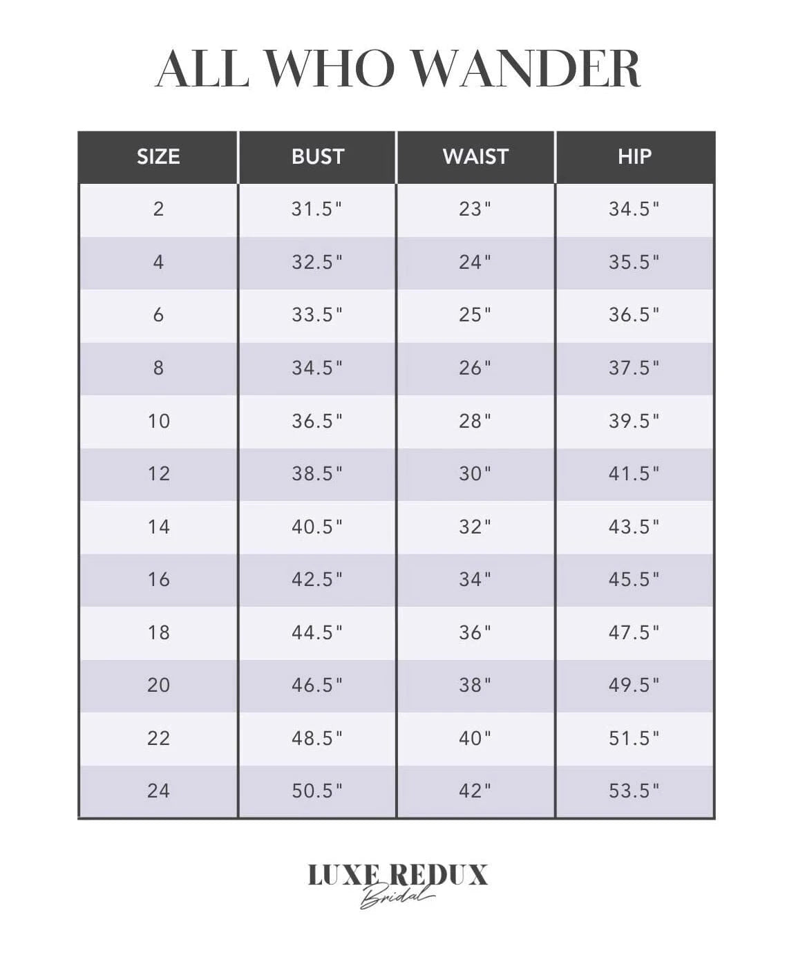 All Who Wander Tinly - Size 10 Size Chart