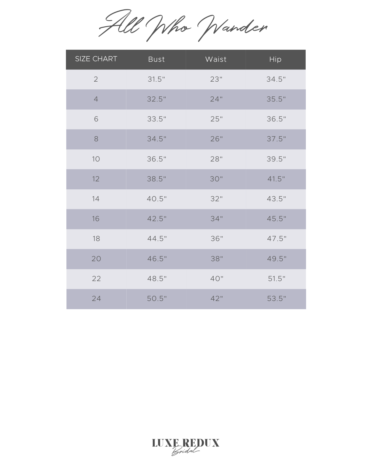 All Who Wander Remi - Size 12 Size Chart