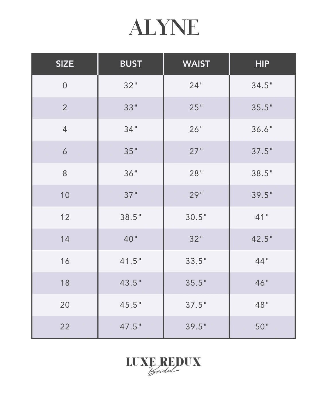 Alyne River - Size 20 Size Chart
