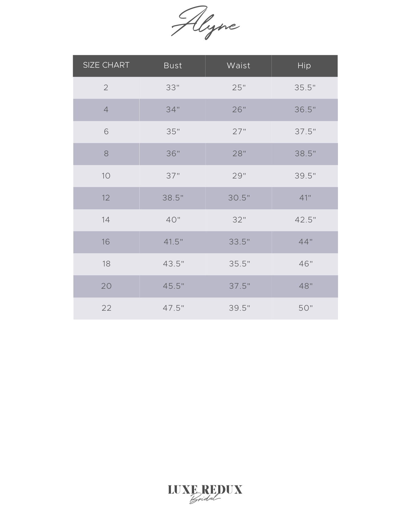 Alyne Demi - Size 12 Size Chart