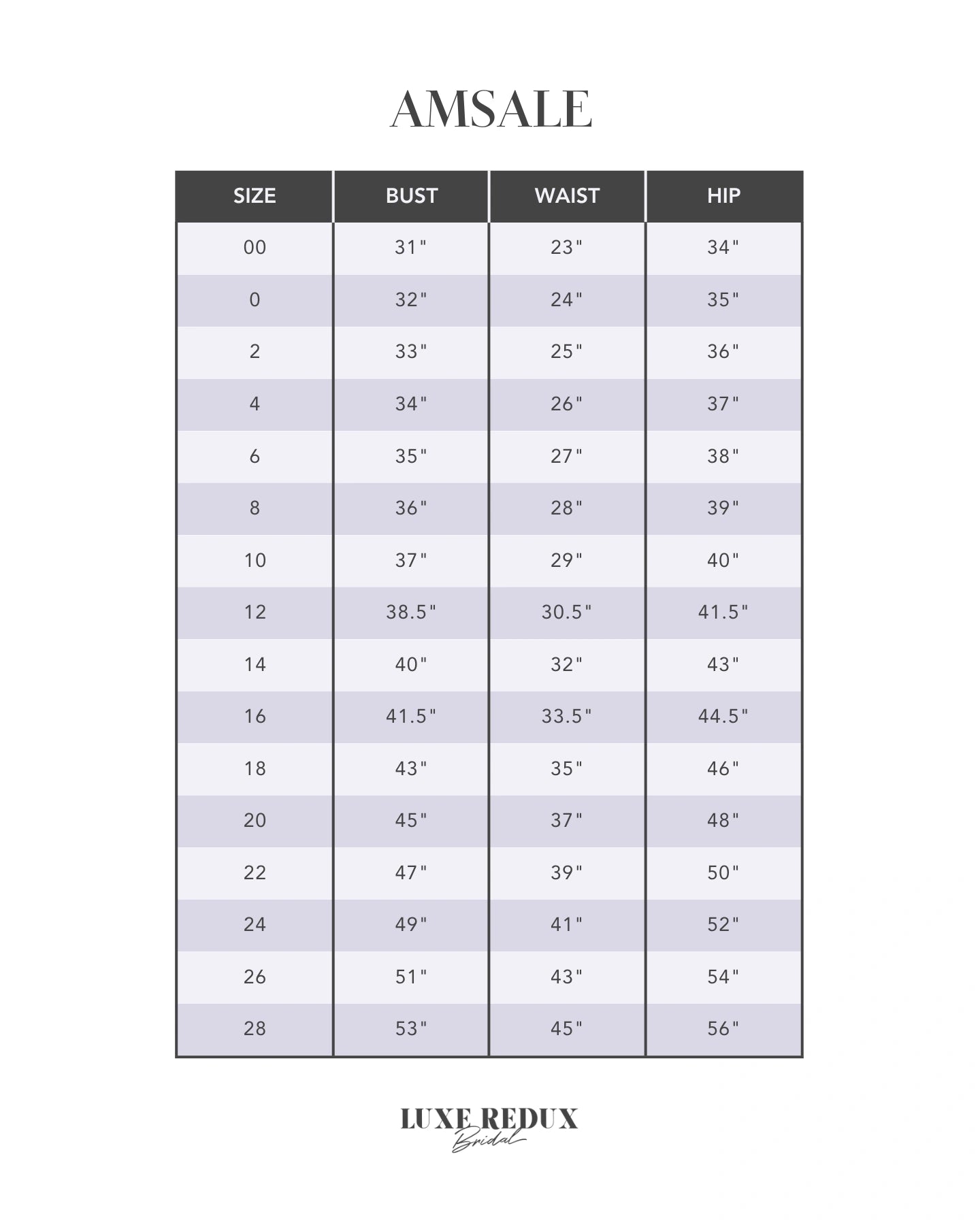 Amsale Koa - Size 12 Size Chart