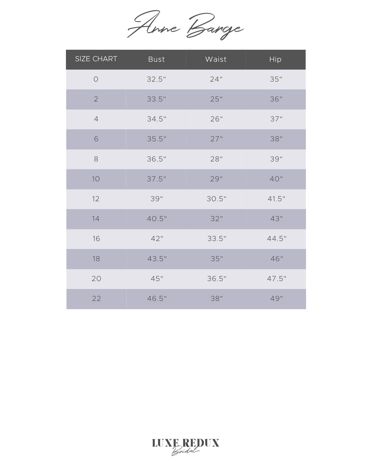 Anne Barge Carmel - Size 10 Size Chart