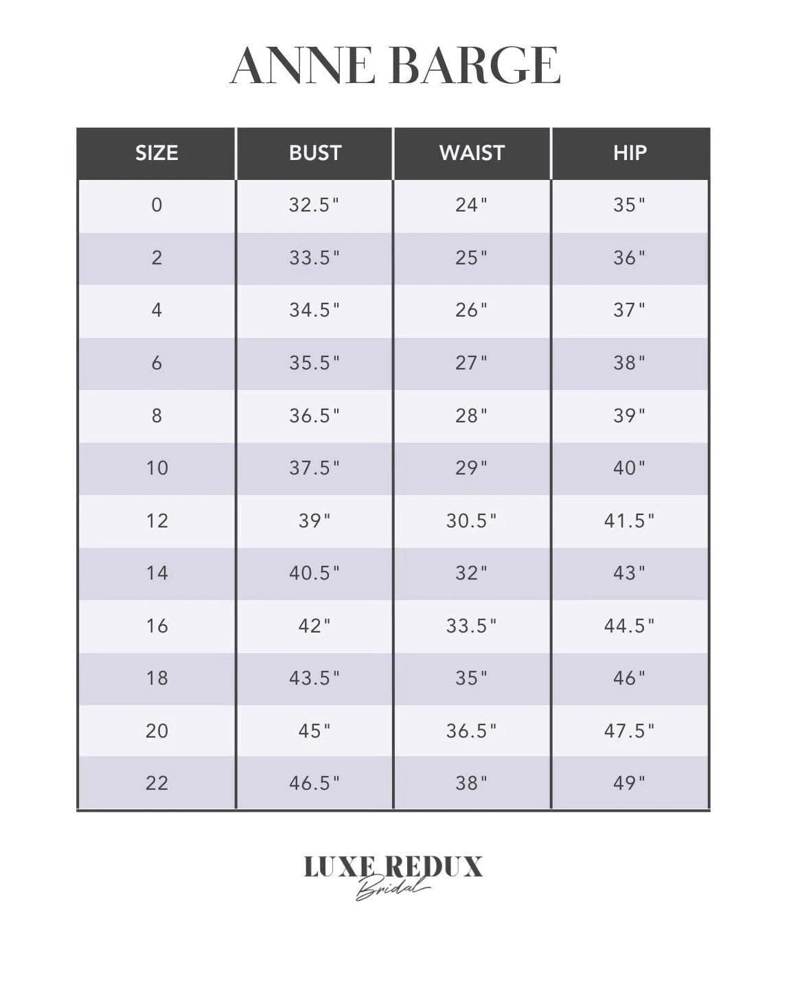 Anne Barge Langham - Size 8 Size Chart