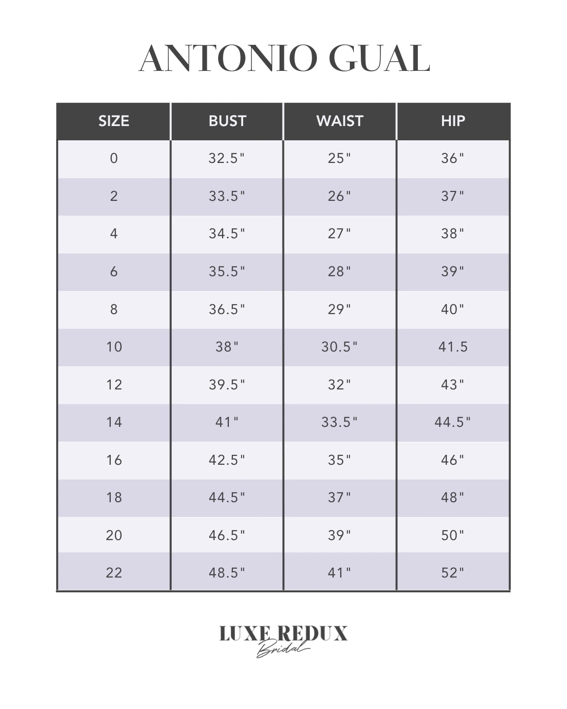 Antonio Gual Alyson - Size 2 Size Chart