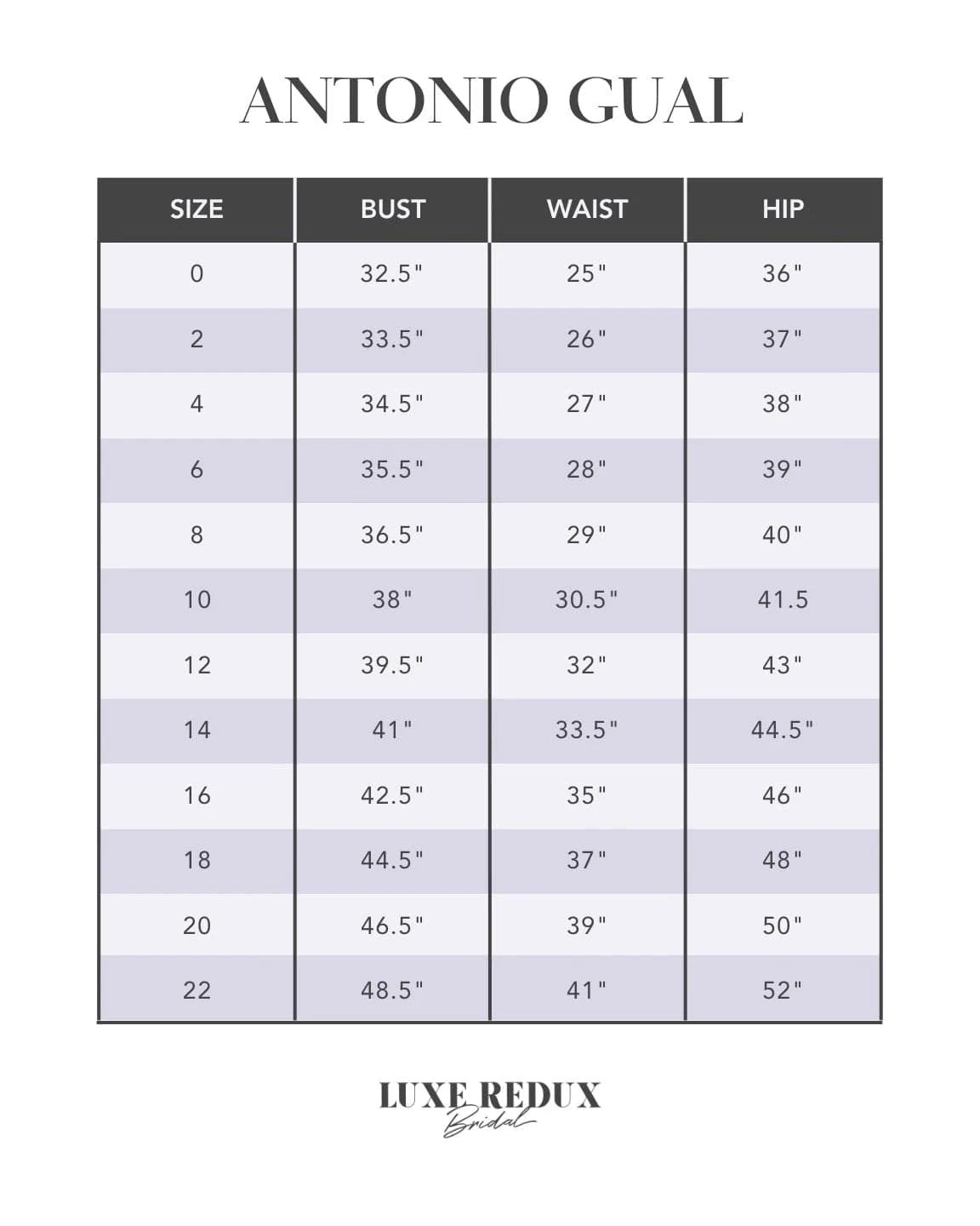 Antonio Gual Irina - Size 2 Size Chart