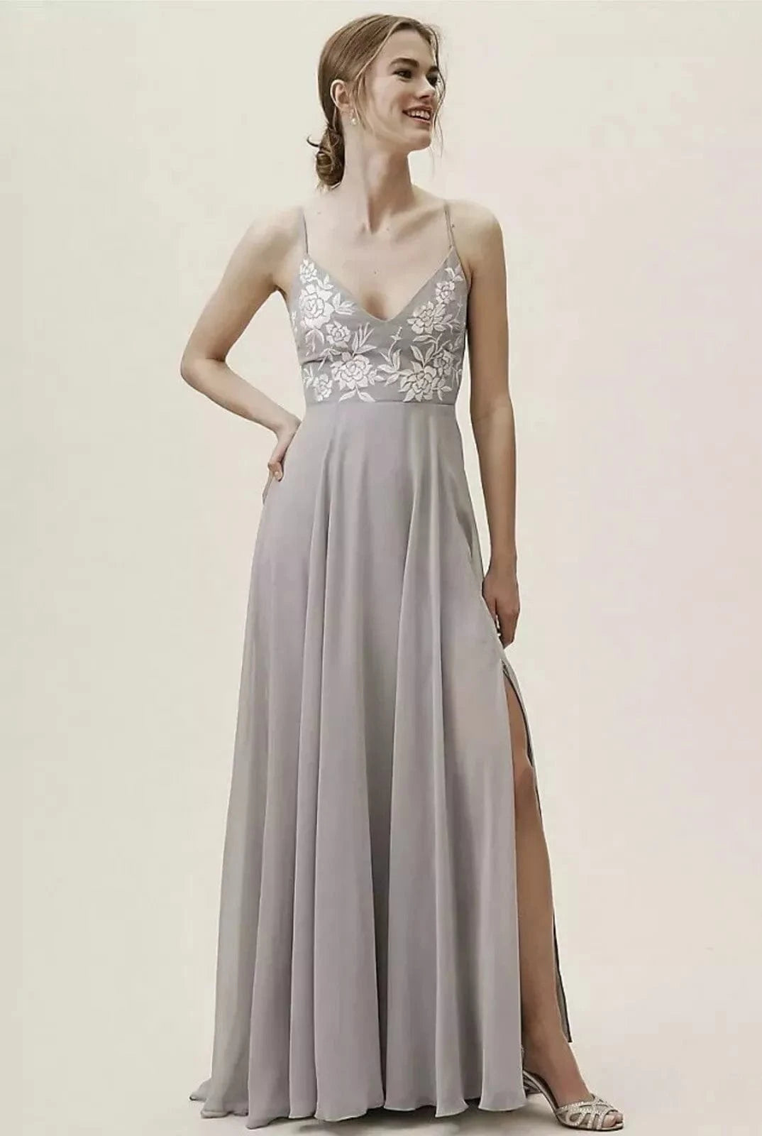 bhldn grey dress BHLDN Clara Satin Gown with Cape