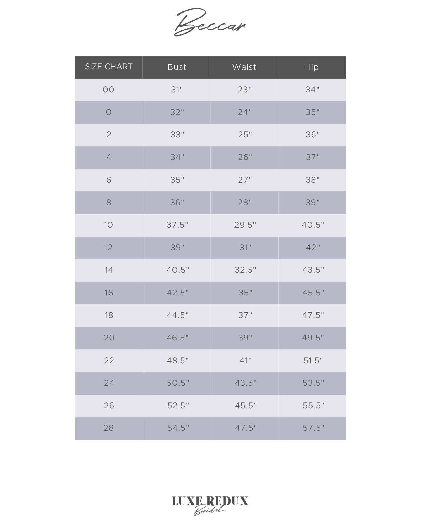 Beccar Maeve - Size 4 Size Chart