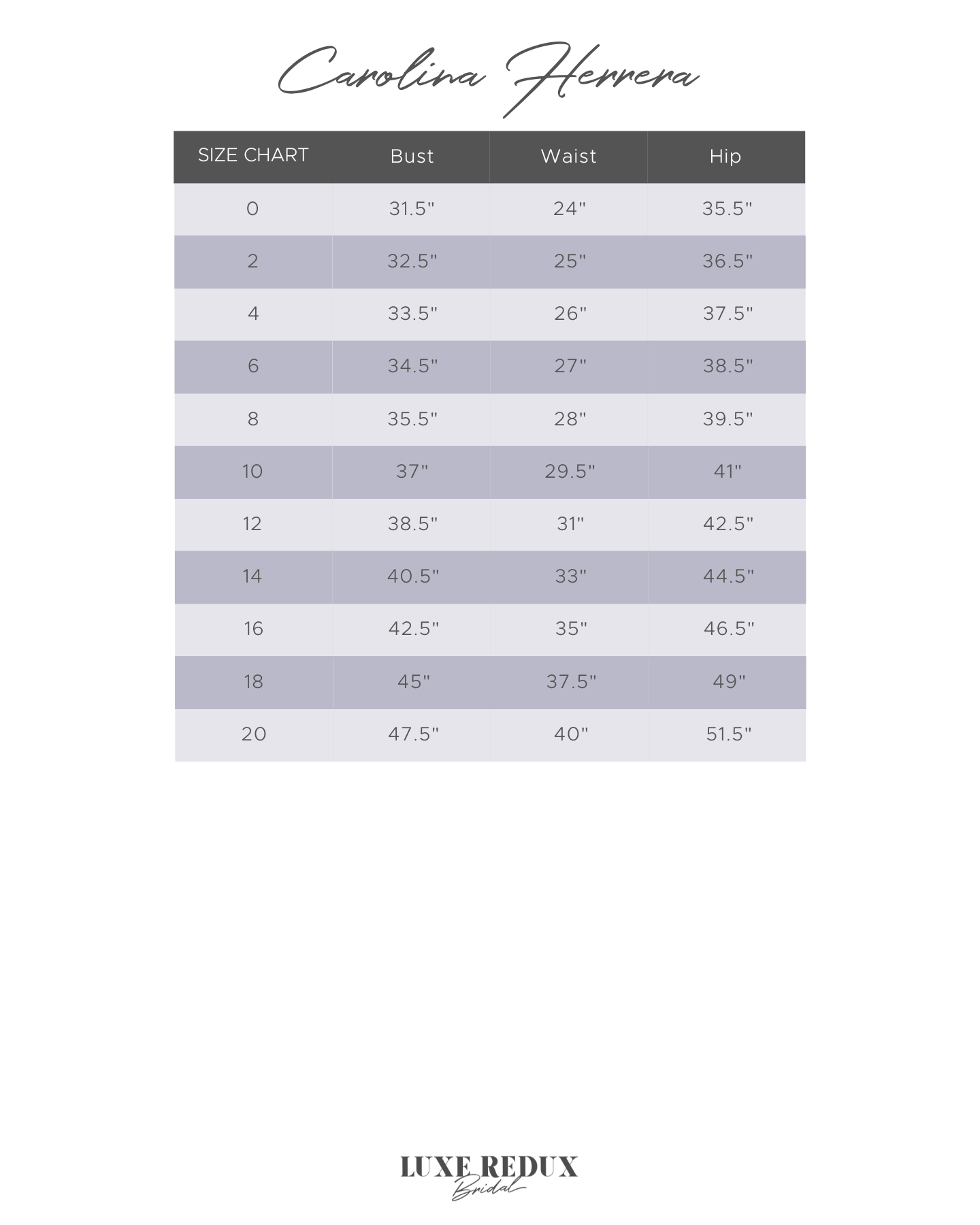 Carolina Herrera Mia - Size 6 Size Chart