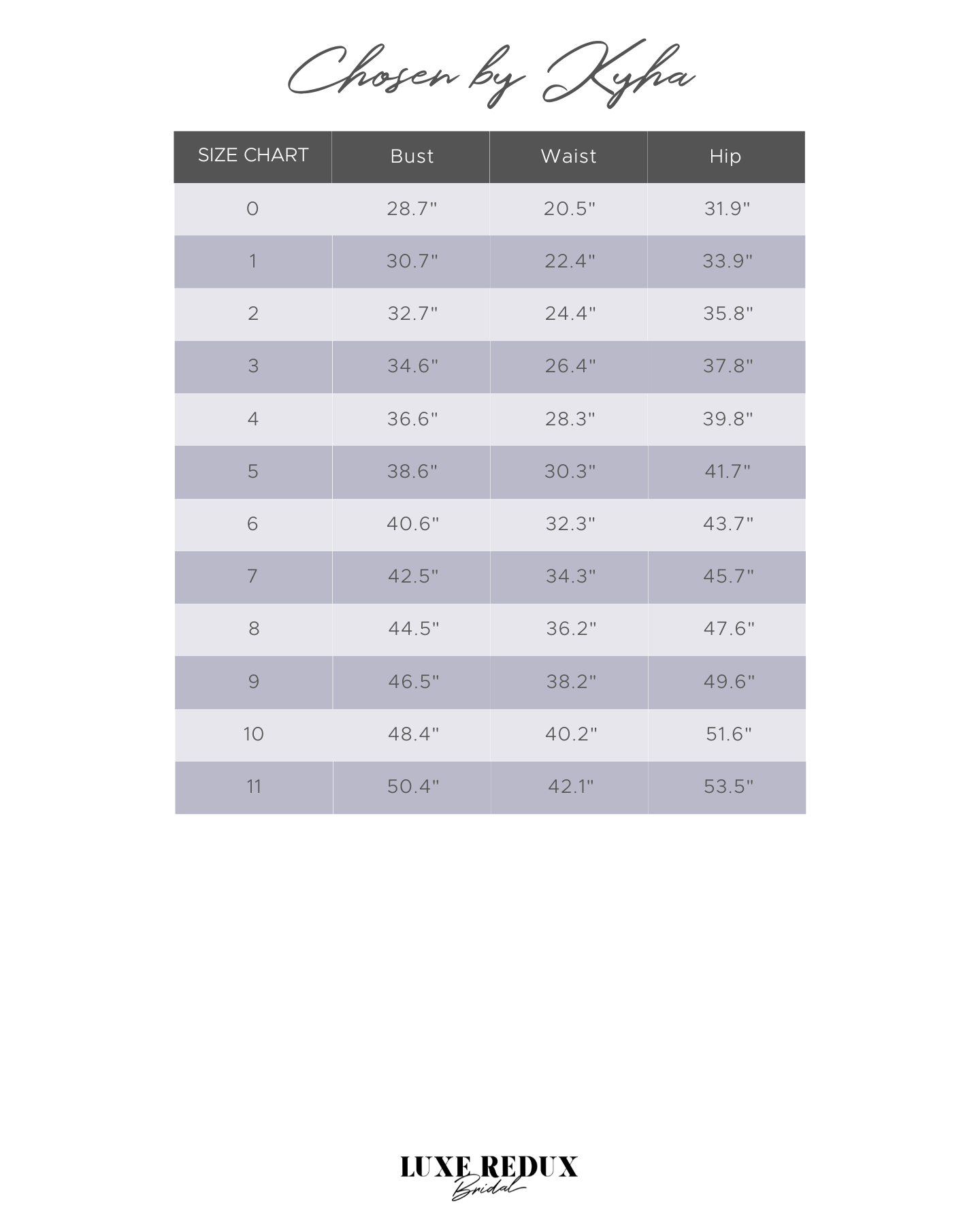 Chosen by Kyha Smith - Size 3 Size Chart