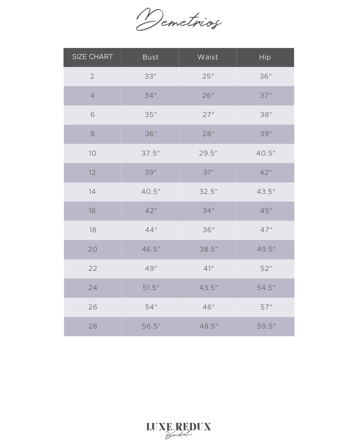 Demetrios 1099 - Size 10 Size Chart