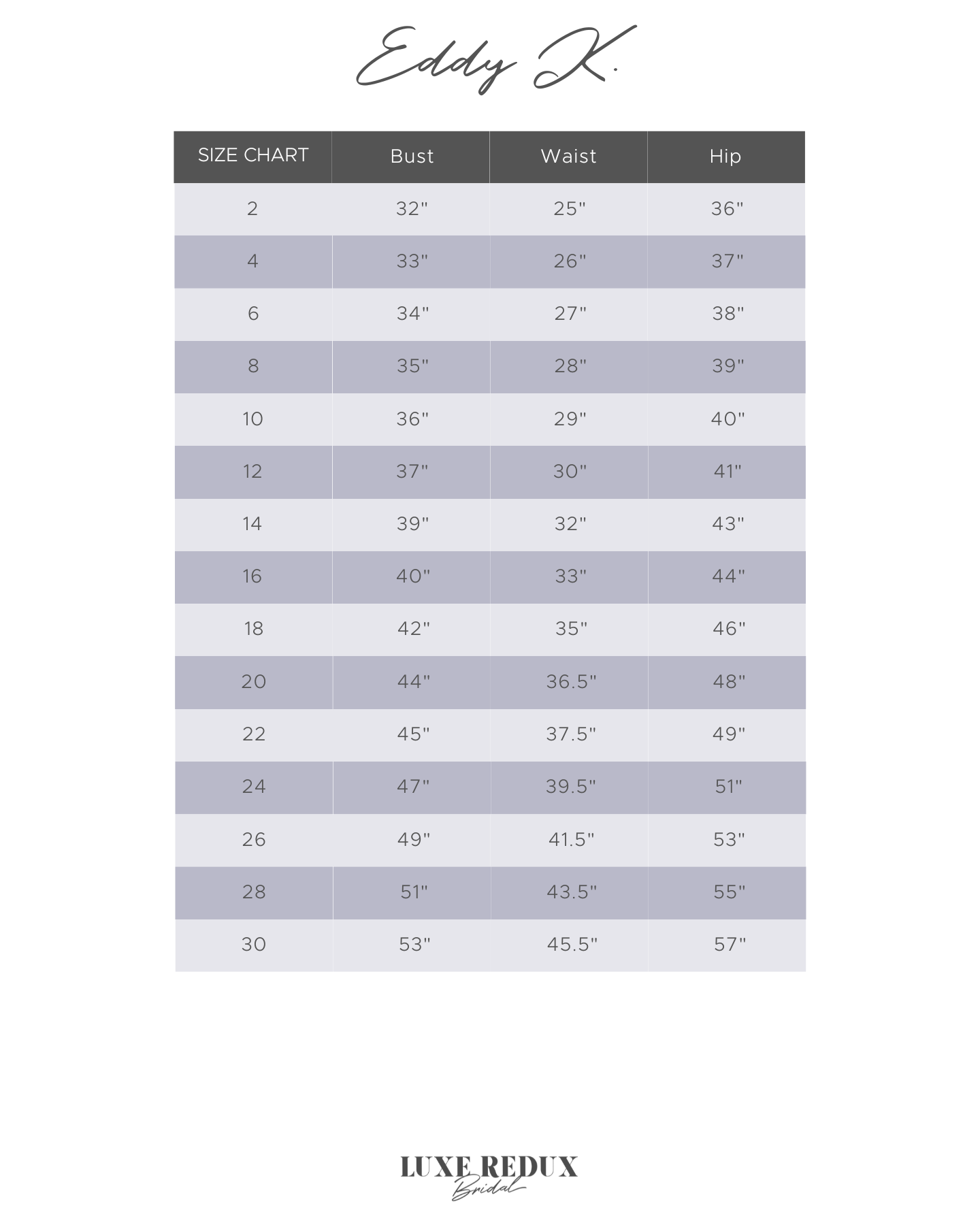 Eddy K. Giulia - Size 10 Size Chart