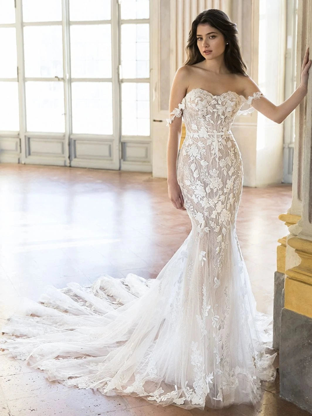 enzoani off the shoulder wedding dress off The shoulder wedding dress - sparkly fitted wedding gown - lace and sparkle