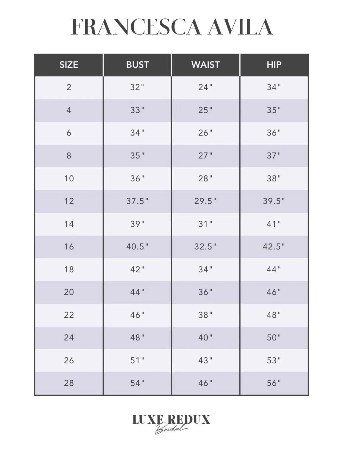 Blush by Francesca Avila Mirabelle 12212 - Size 10 Size Chart