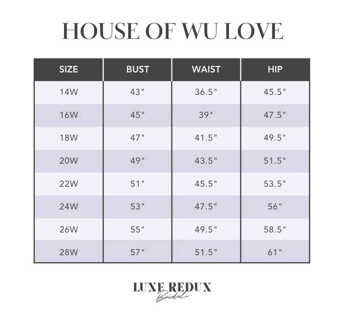 House of Wu 29331 - Size 16W Size Chart