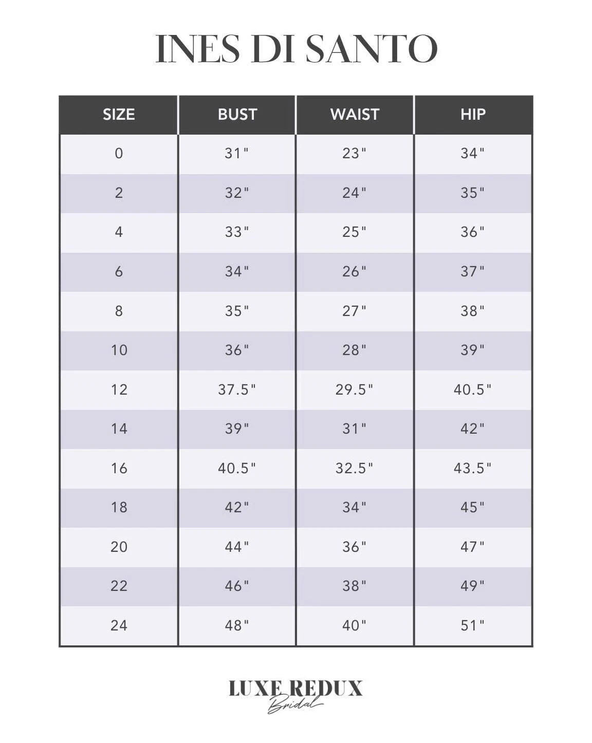 Ines Di Santo Mariana - Size 12 Size Chart