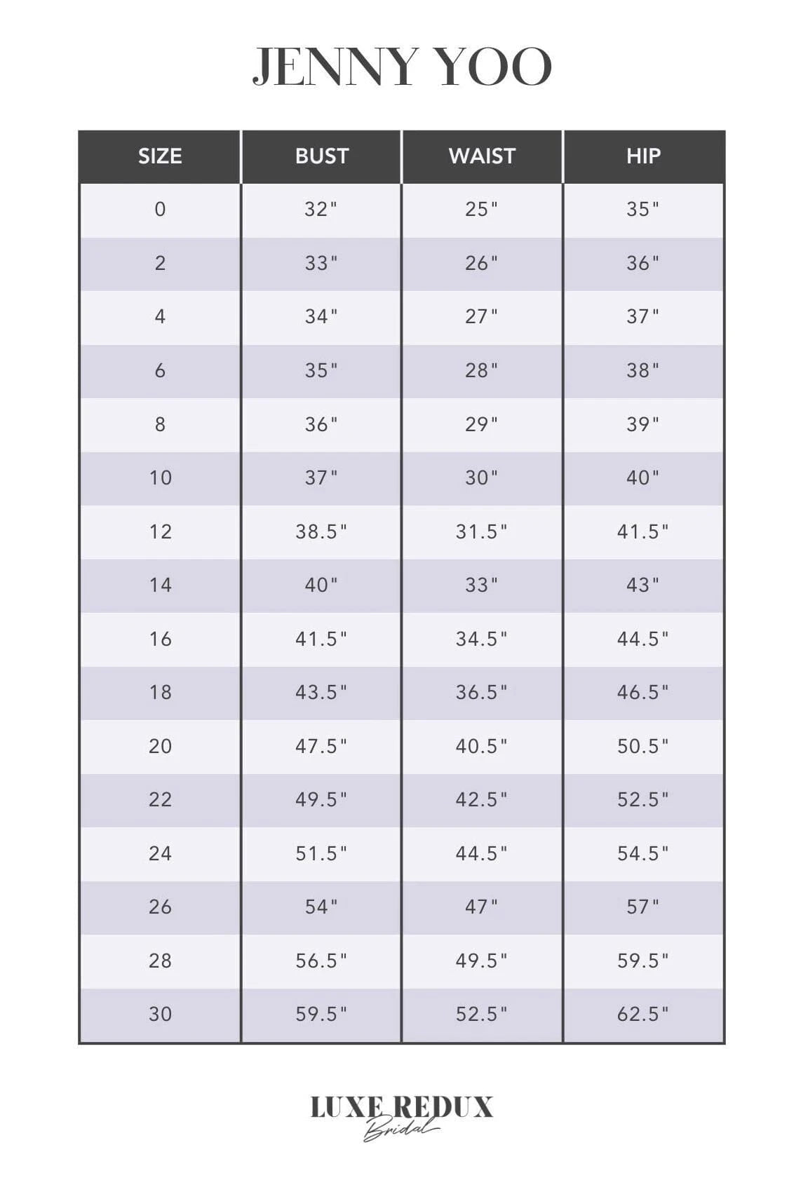 Jenny Yoo Genevieve - Size 10 Size Chart