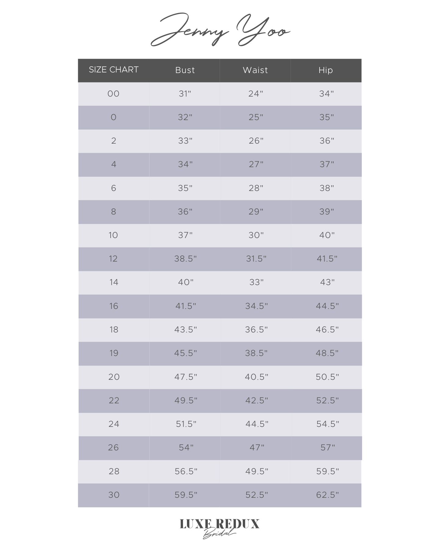 Jenny Yoo Zora 22471B - Size 12 Size Chart