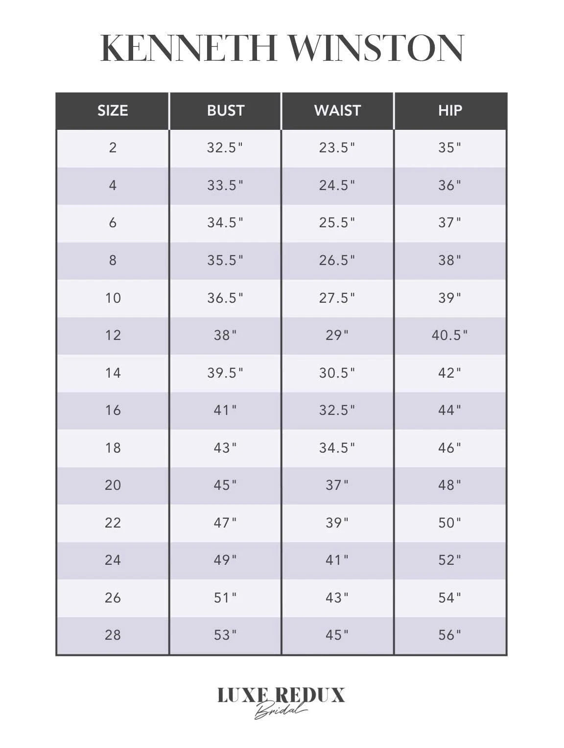 Kenneth Winston 1965 - Size 18 Size Chart