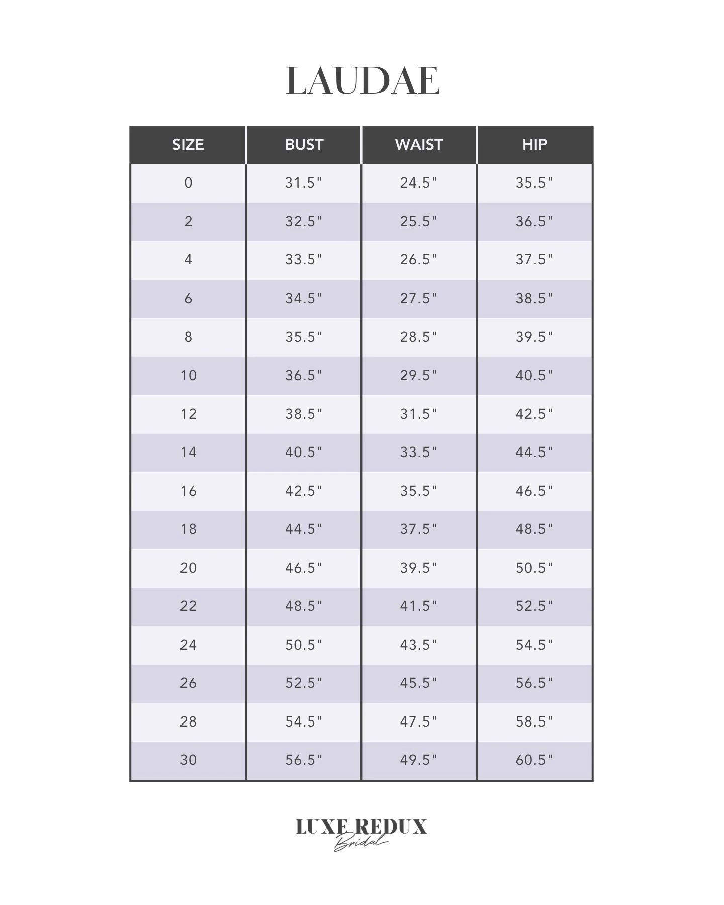Laudae Marrakesh - Size 24 Size Chart