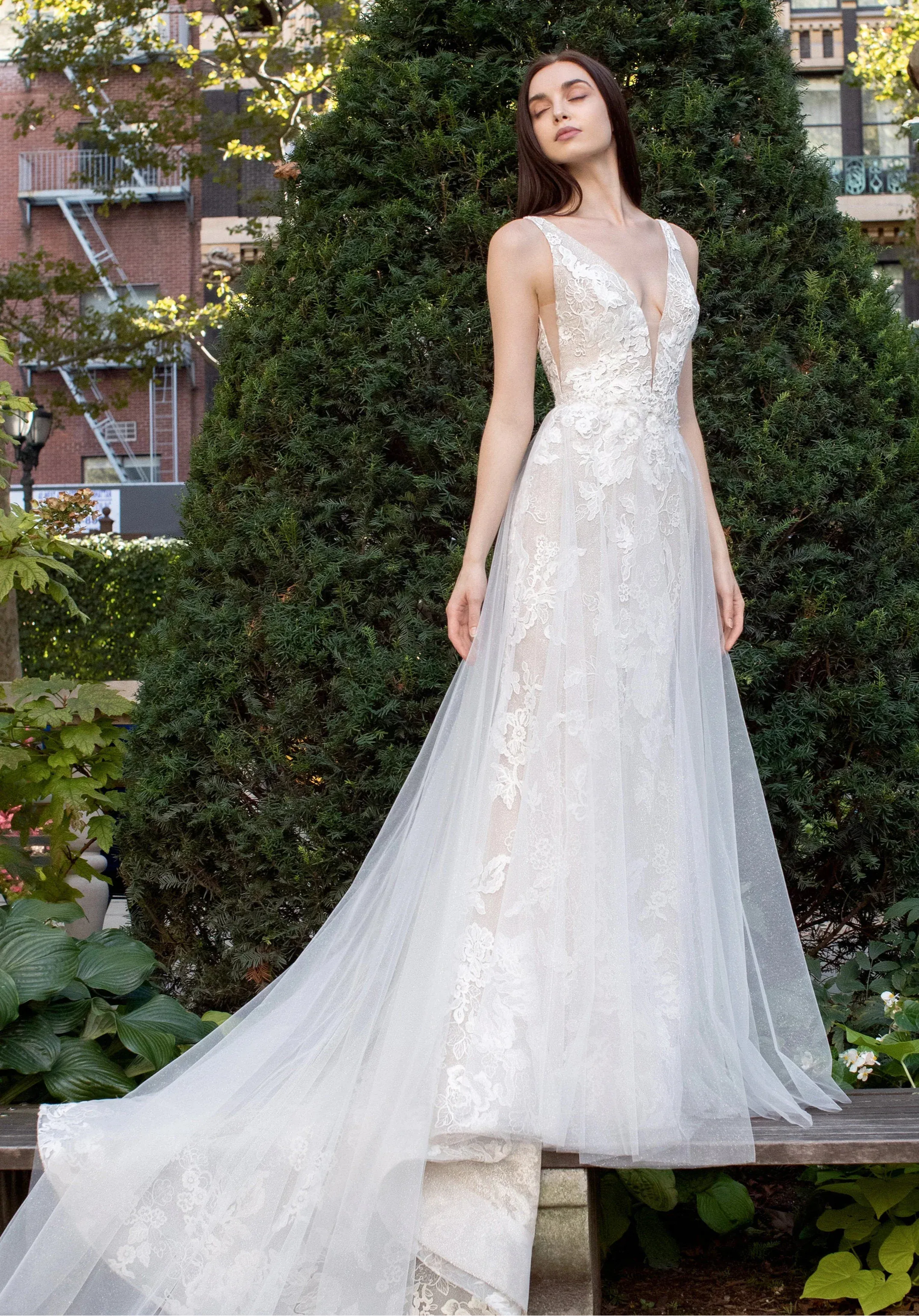 strapless open back dress Lazaro Hope + Overskirt