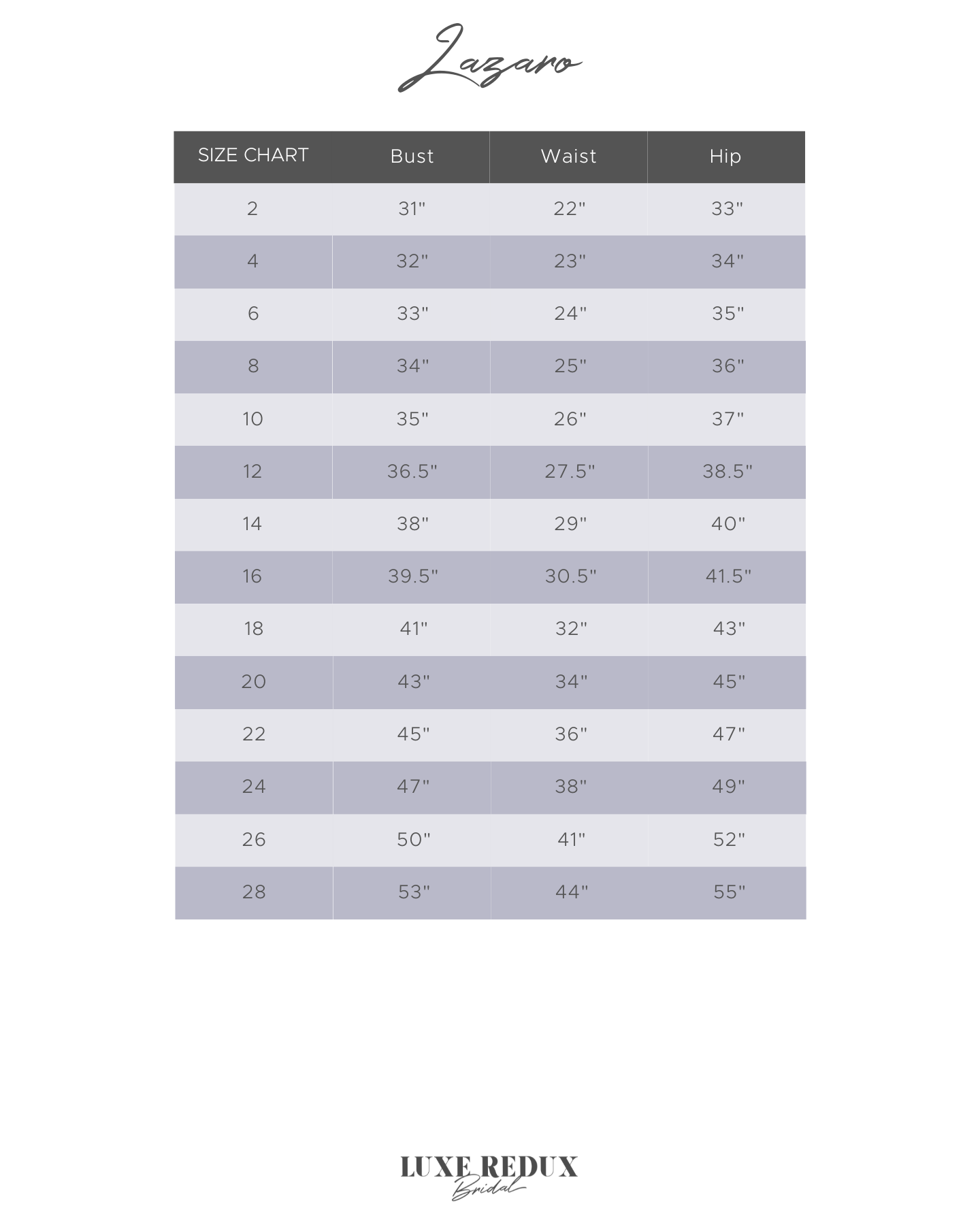 Lazaro 3108 - Size 10 Size Chart