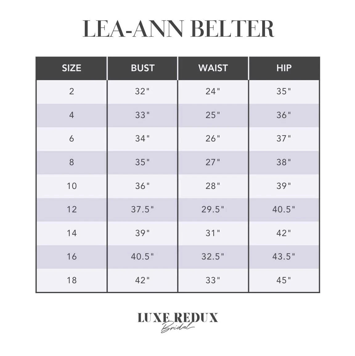 Lea-Ann Belter Viola - Size 10 Size Chart