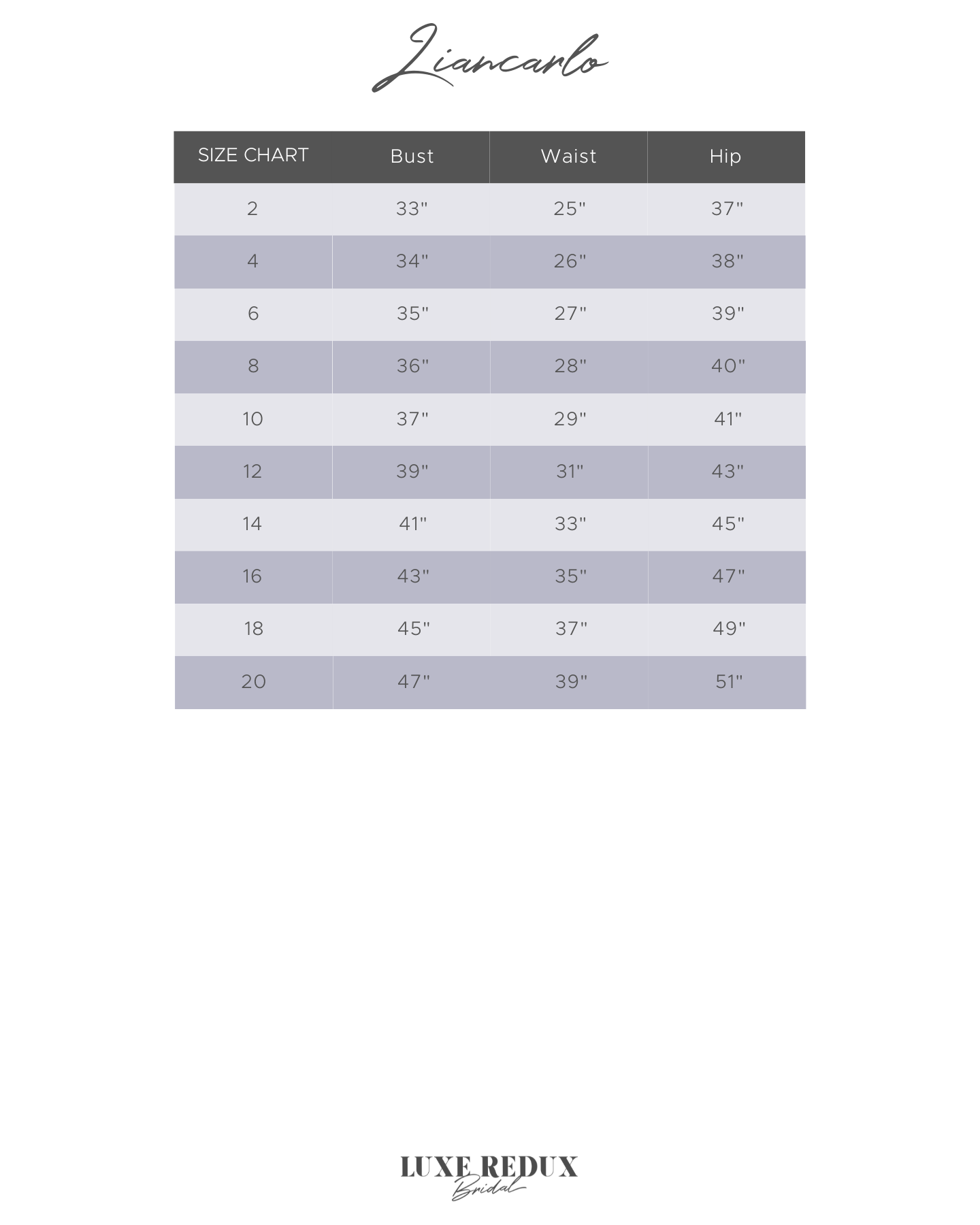 Liancarlo 18102 - Size 10 Size Chart