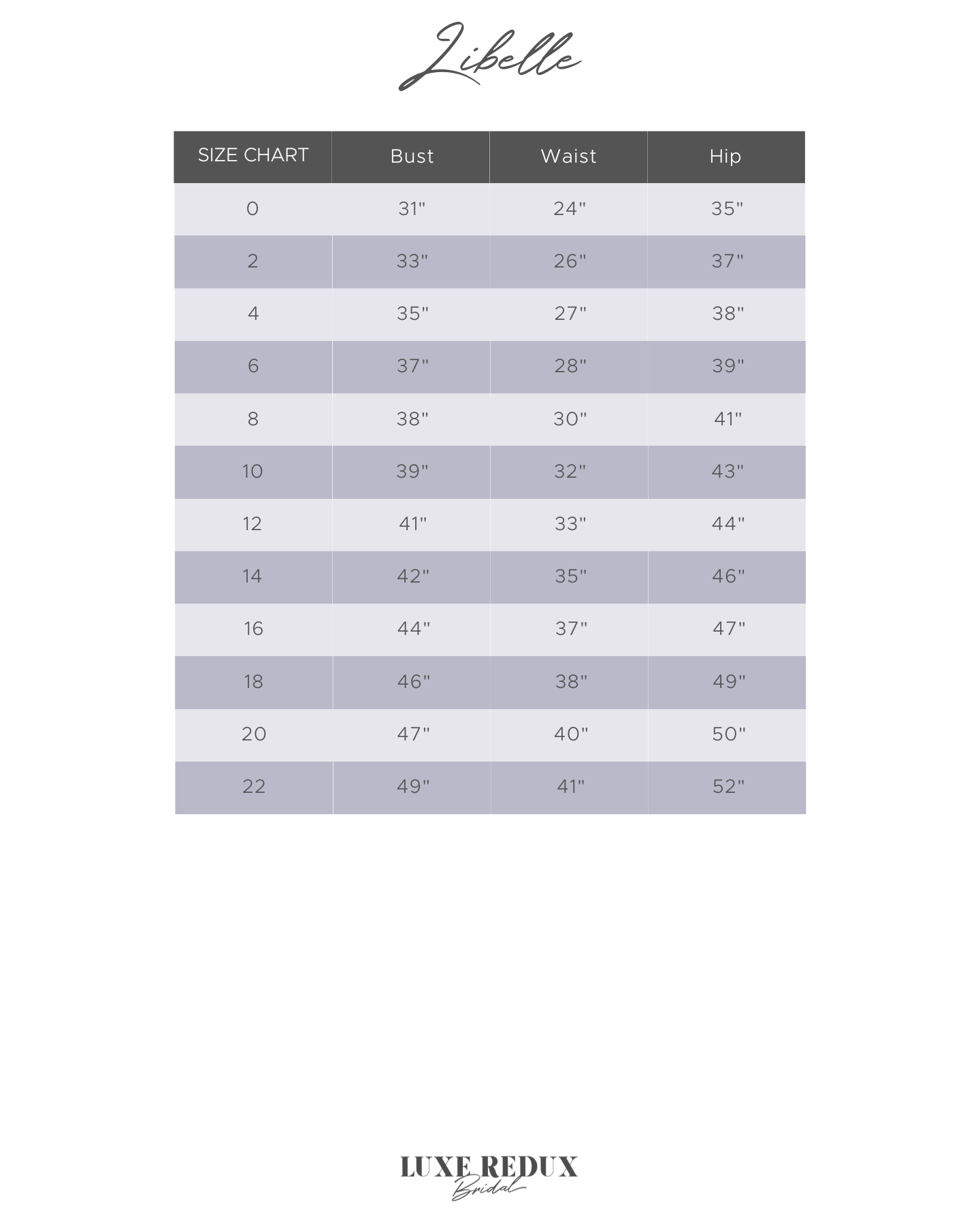 Libelle Happy - Size 4 Size Chart