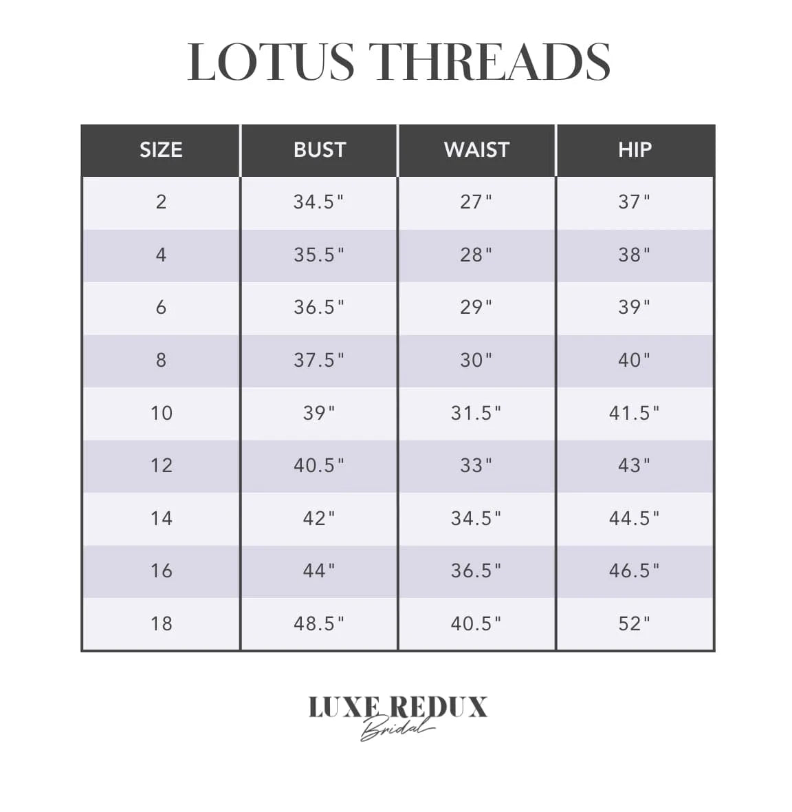 Lotus Threads 23194 - Size 18 Size Chart