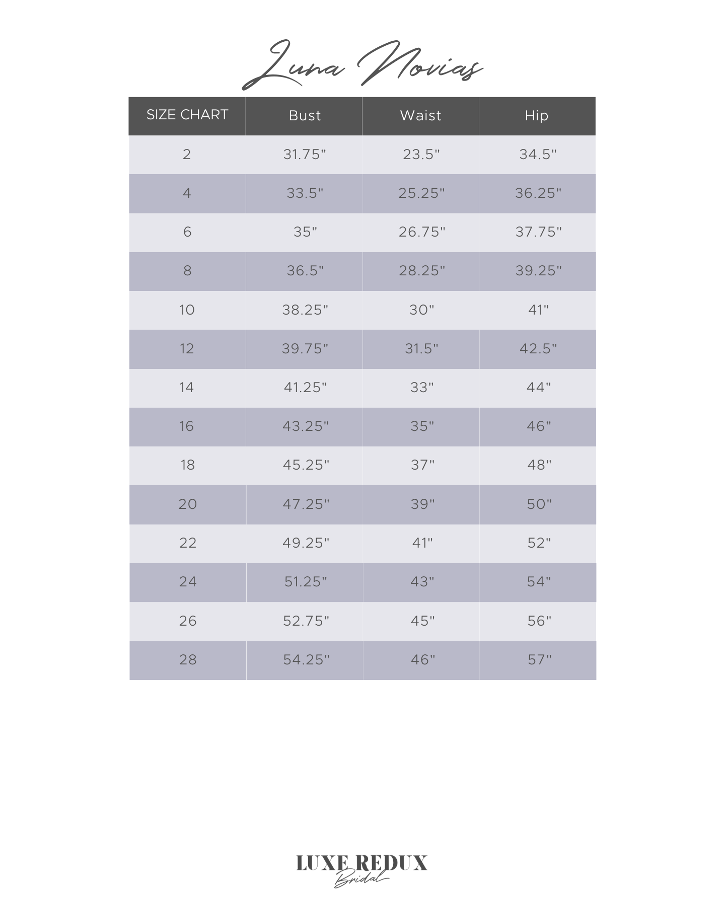 Luna Novias Huxley - Size 14 Size Chart
