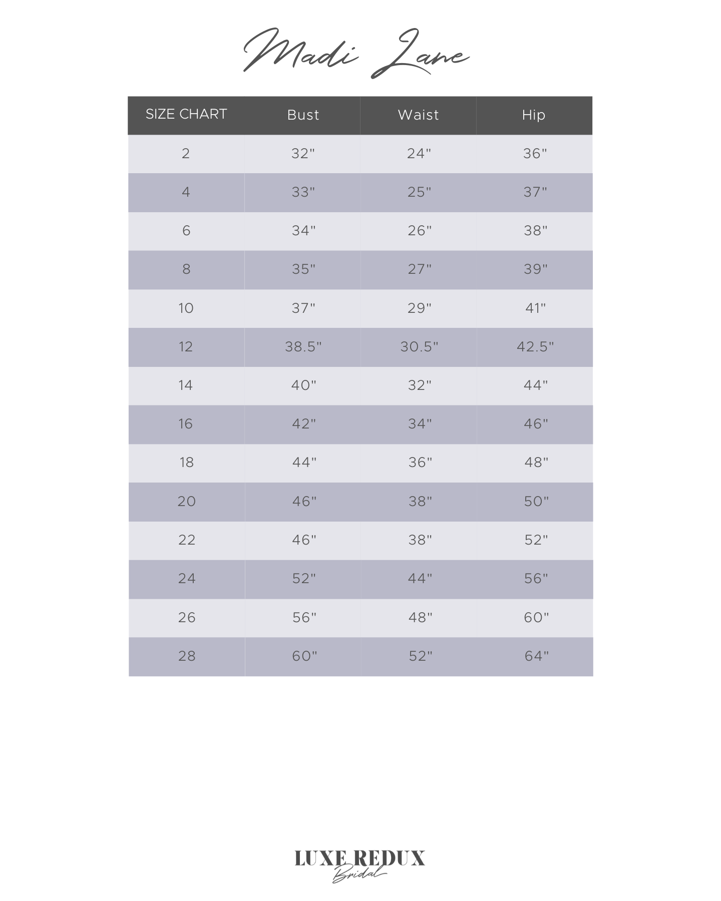 Madi Lane Callie + Jacket - Size 12 Size Chart