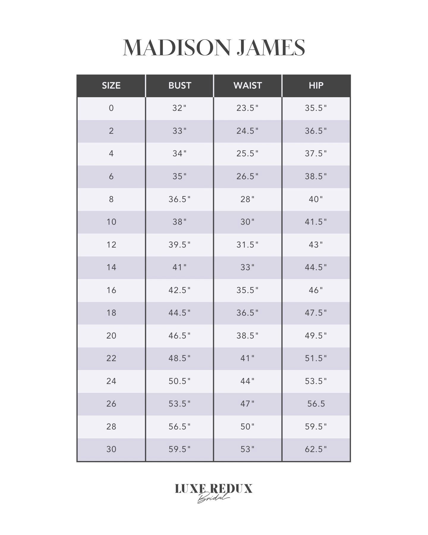 Madison James MJ953 - Size 12 Size Chart