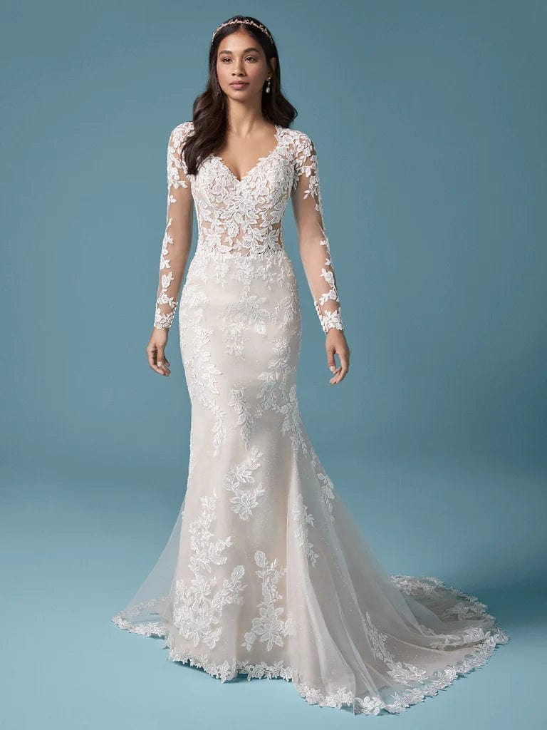 wedding dress with detachable long sleeves A-line Bridal Gown with Removable Sleeves by Ladivine CDS436W