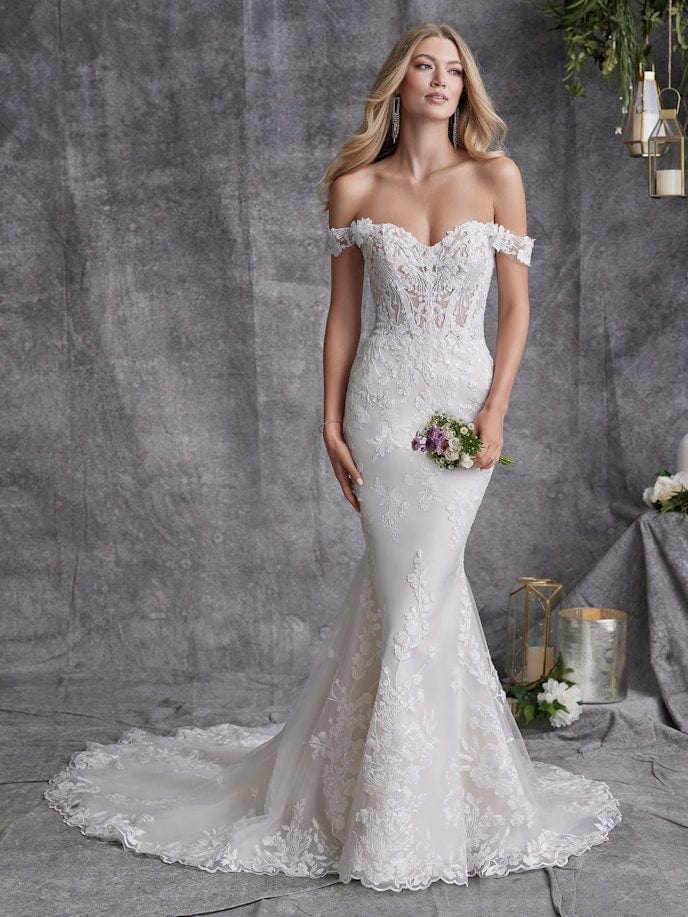 maggie sottero off the shoulder wedding dress Maggie Sottero Harlem Lane