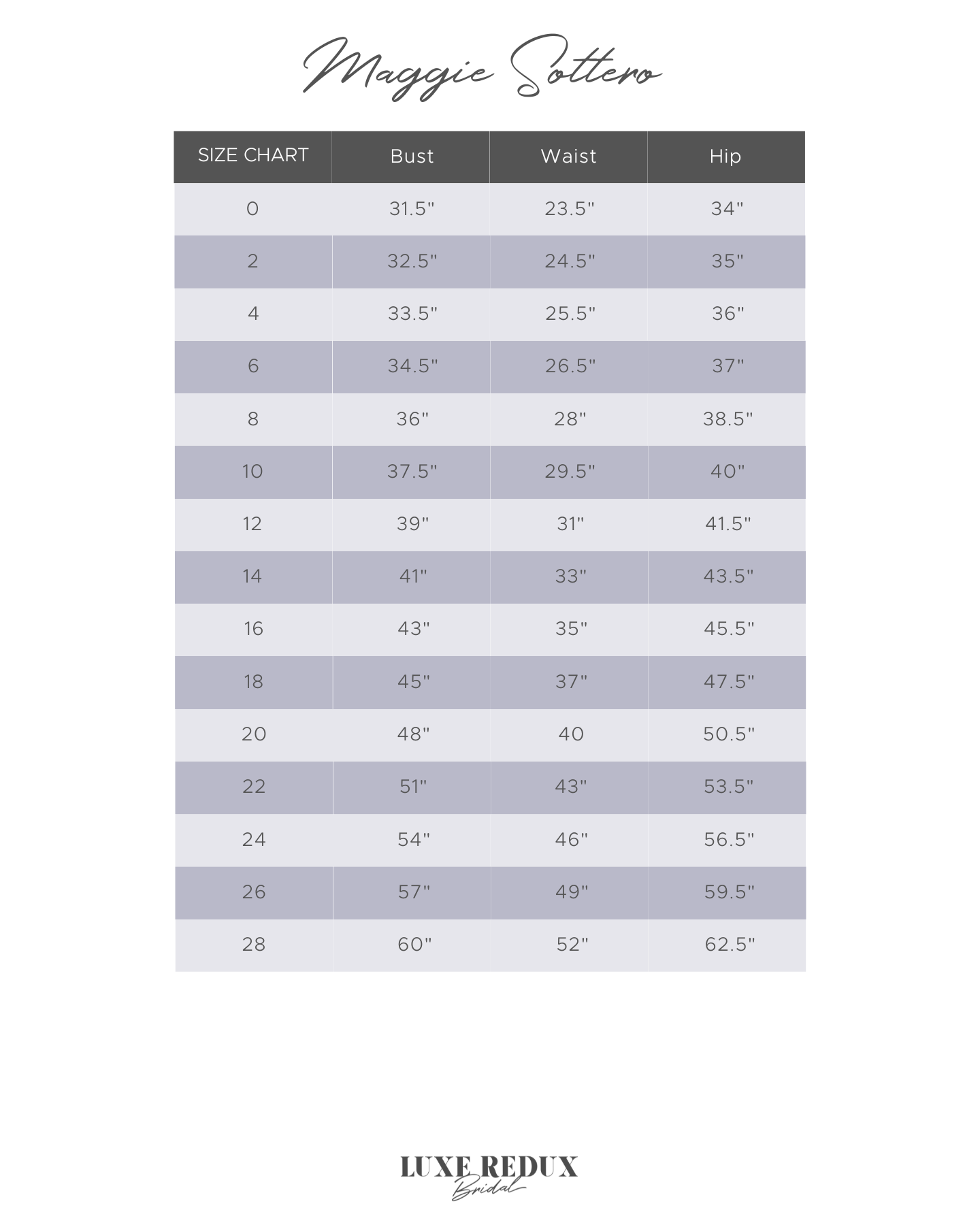 Maggie Sottero Hilo - Size 18 Size Chart