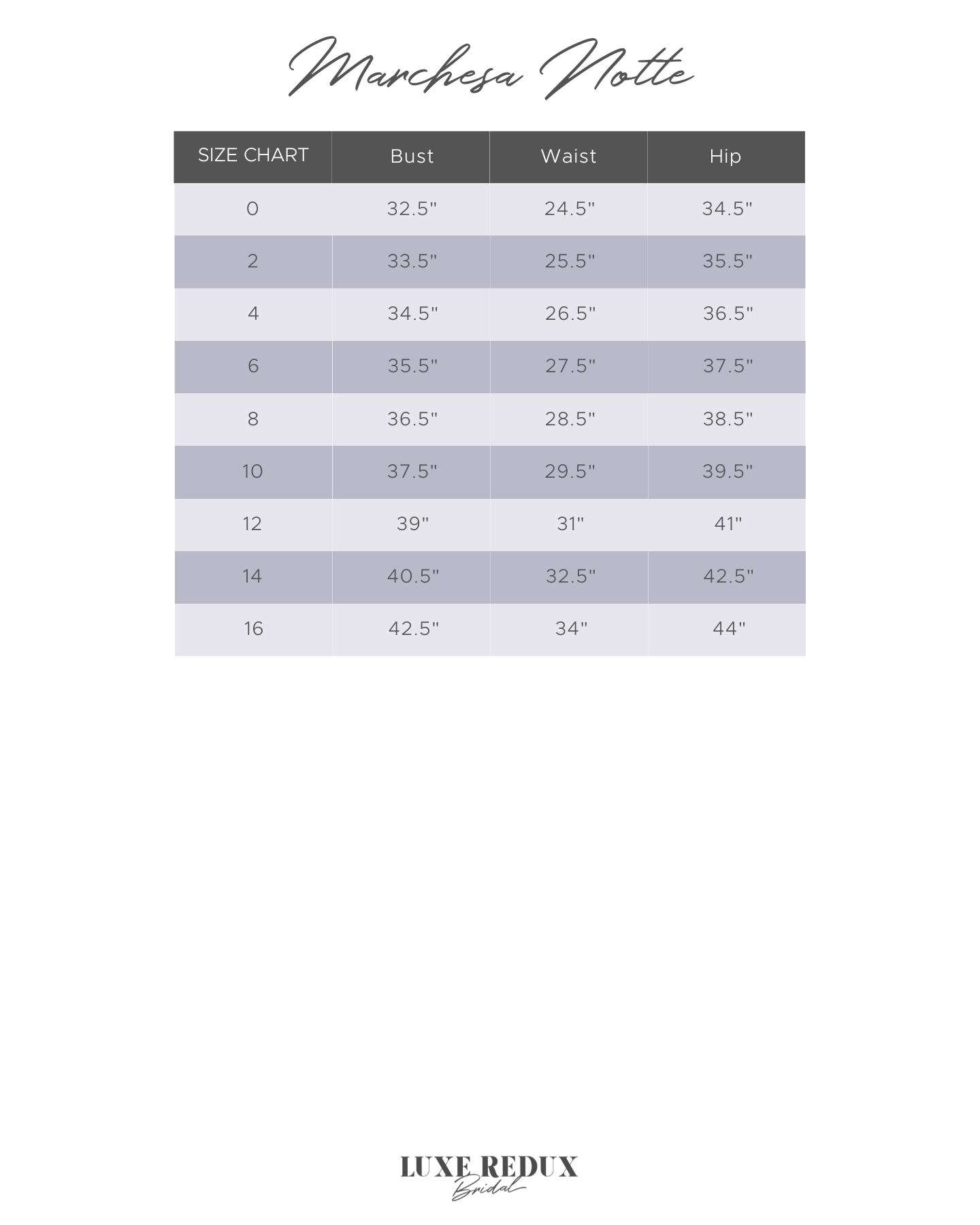 Marchesa Notte Luella - Size 10 Size Chart