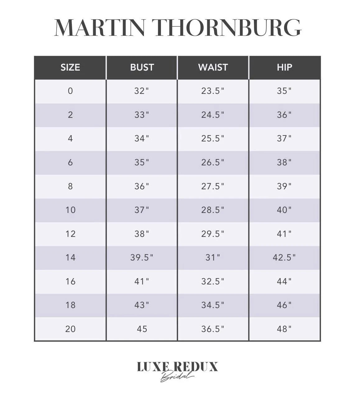Martin Thornburg 122232 - Size 12 Size Chart