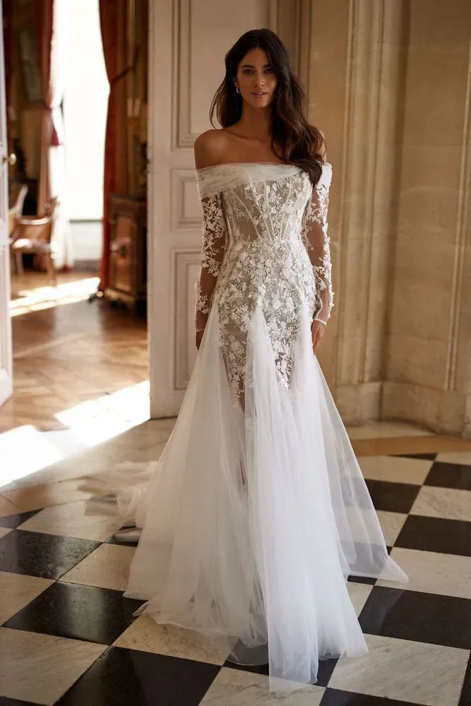 milla nova lace dress Adora Long Sleeve Mermaid Wedding Dress with Illusion Back | Milla Nova Chicago