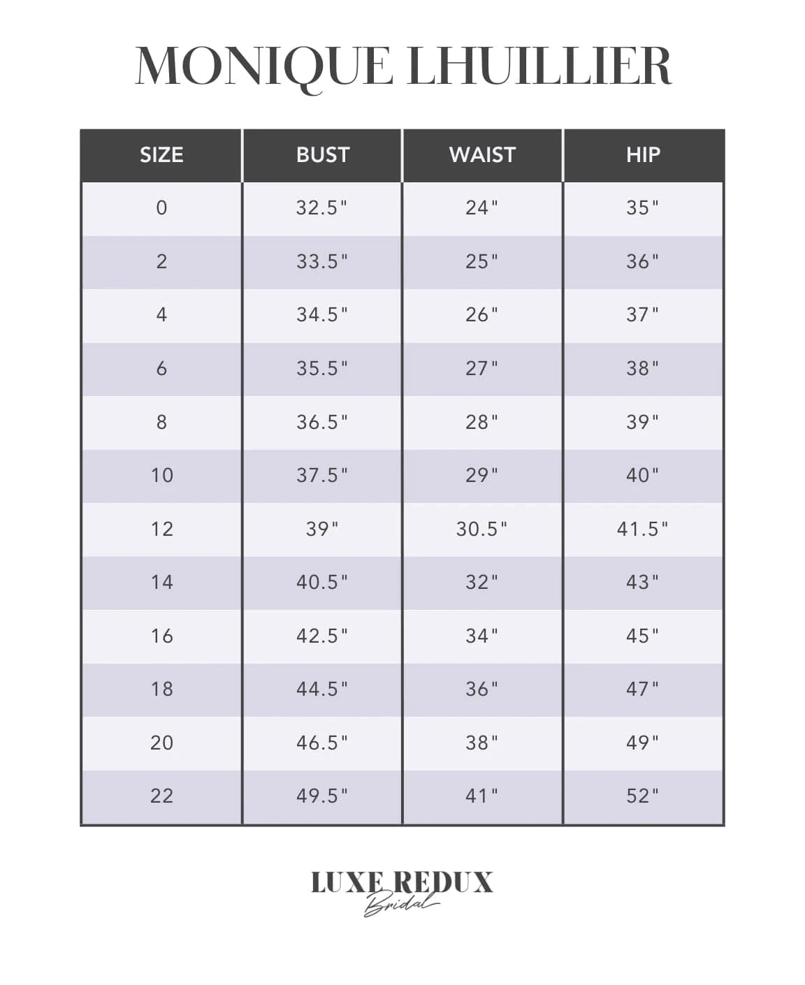Monique Lhuillier Carter - Size 12 Size Chart