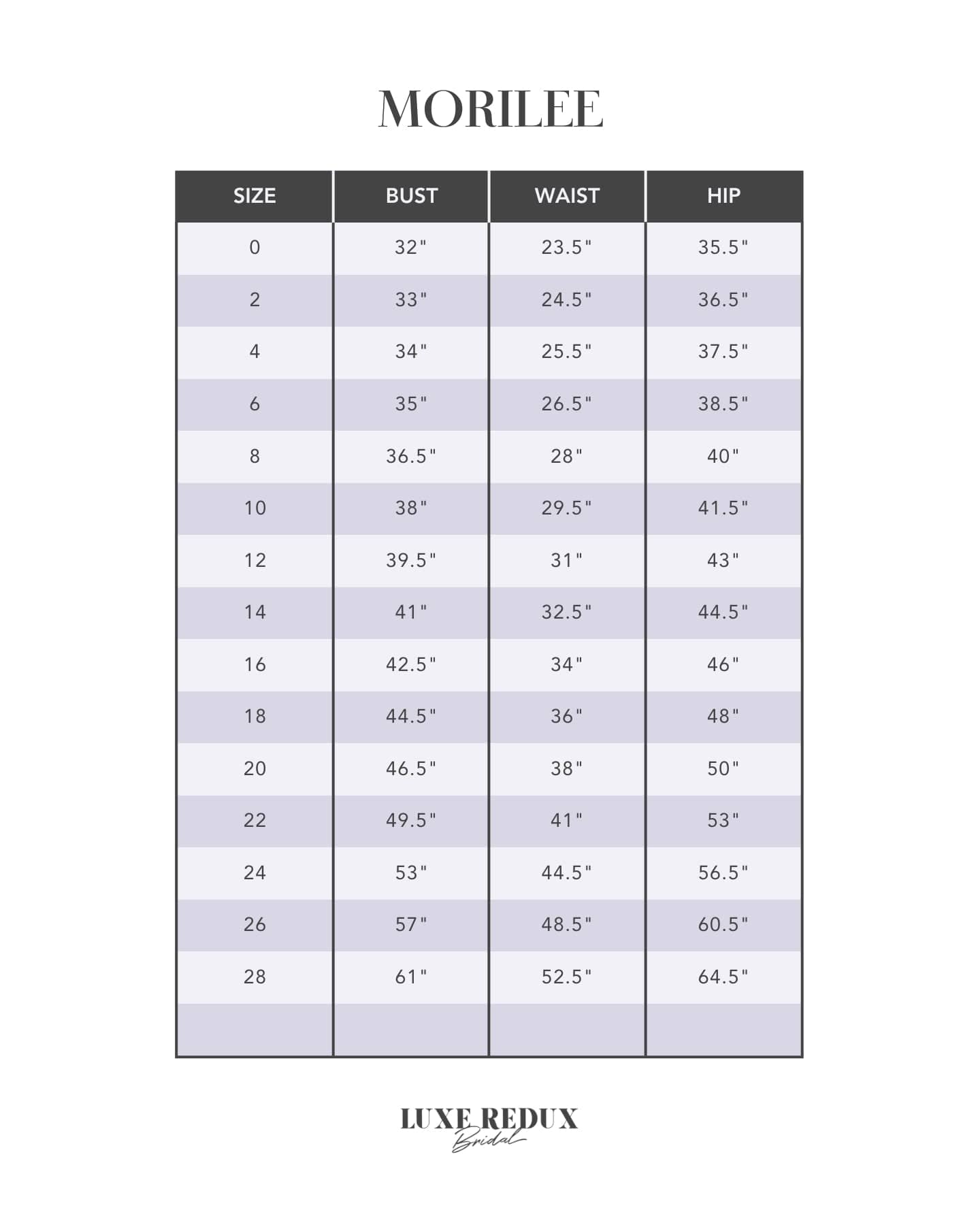 Morilee Faye 2484 - Size 8 Size Chart