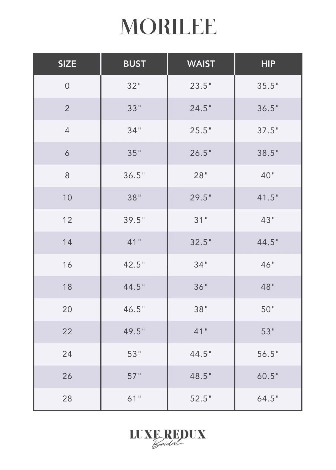Morilee 2140 - Size 14 Size Chart