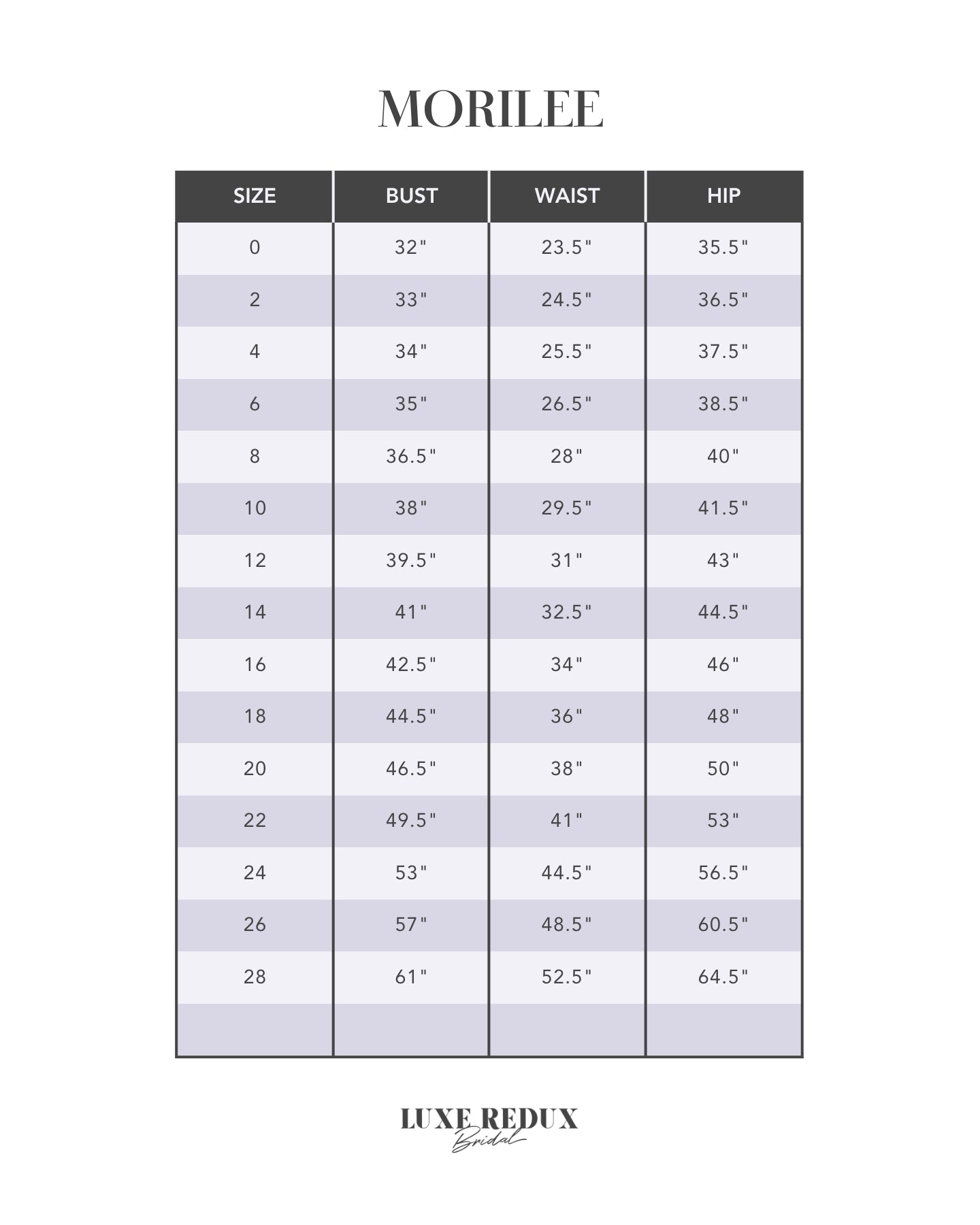 Morilee 5767 - Size 14 Size Chart