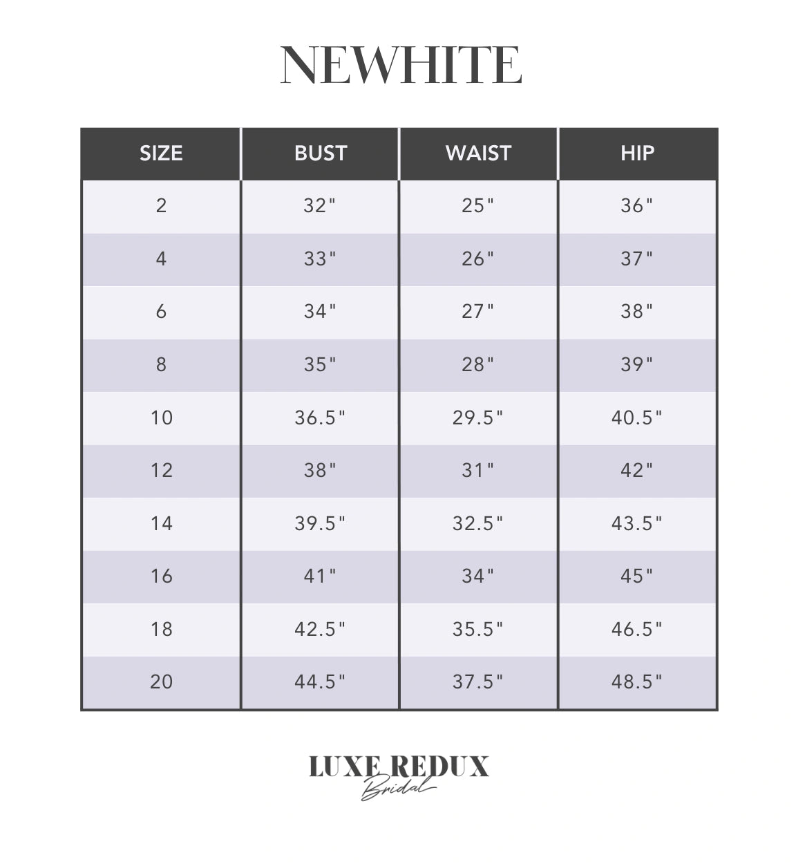 Newhite Lex - Size 10 Size Chart