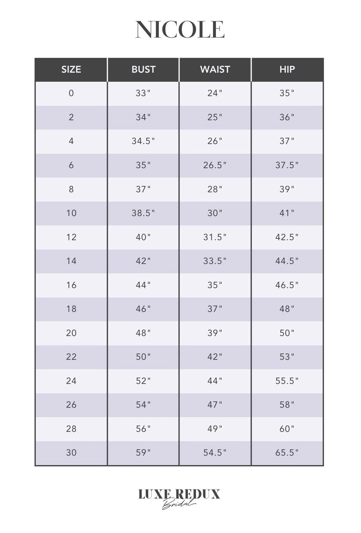Nicole Spose NIA20591 - Size 12 Size Chart