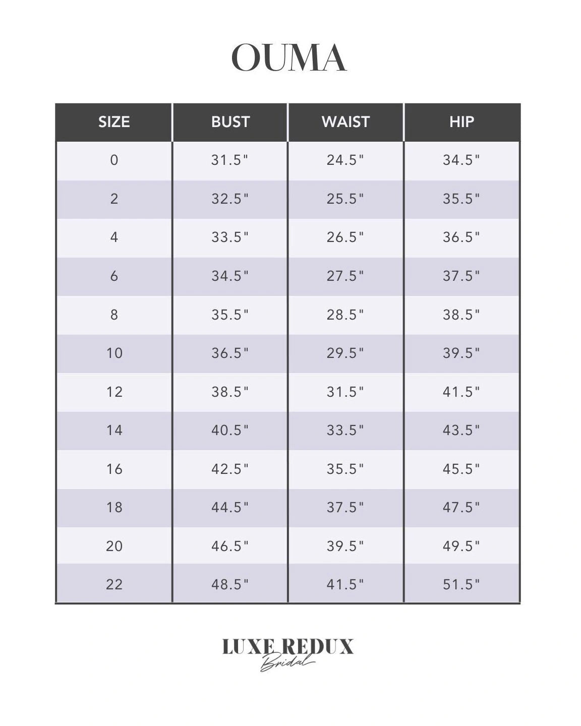 Ouma Selene - Size 12 Size Chart