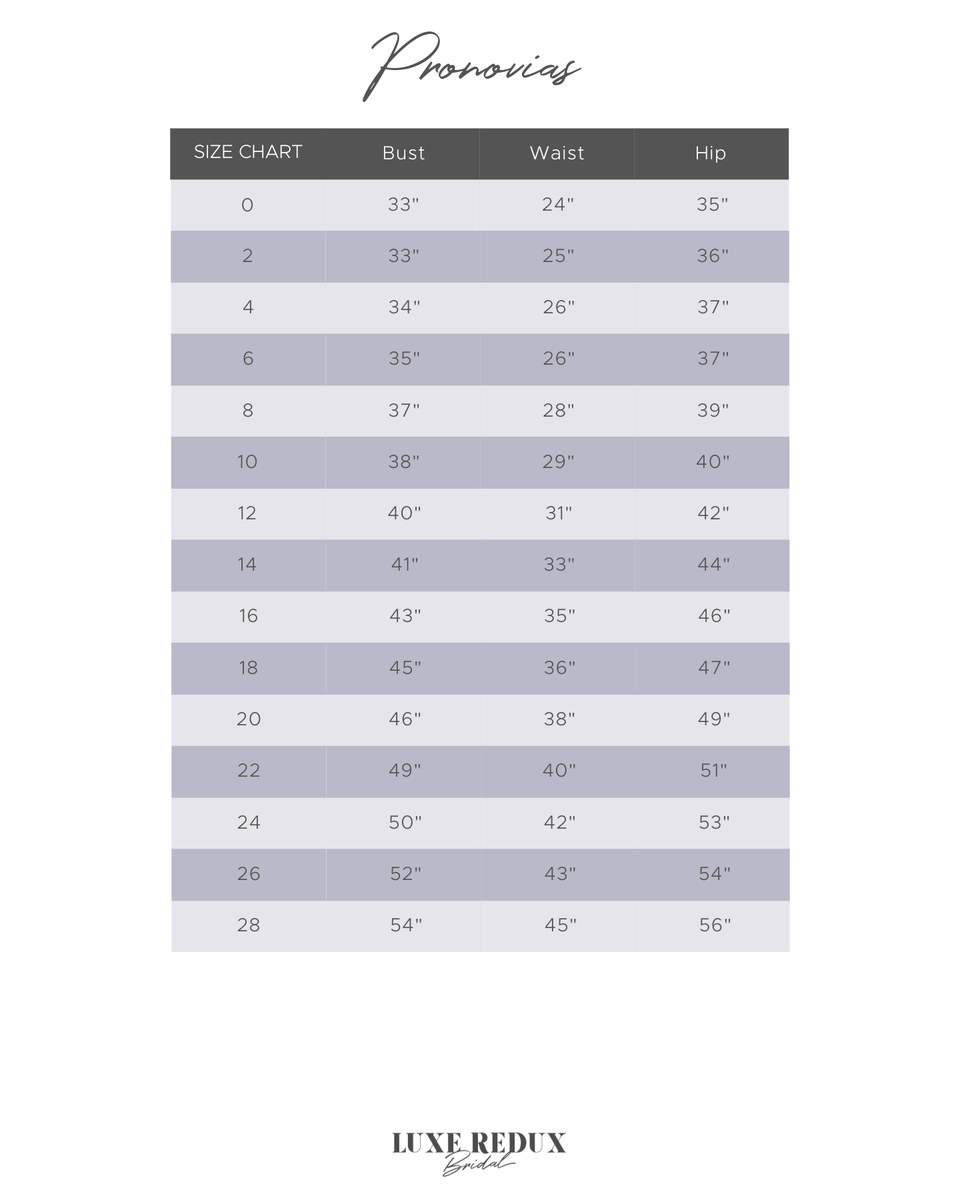 Pronovias Size Chart