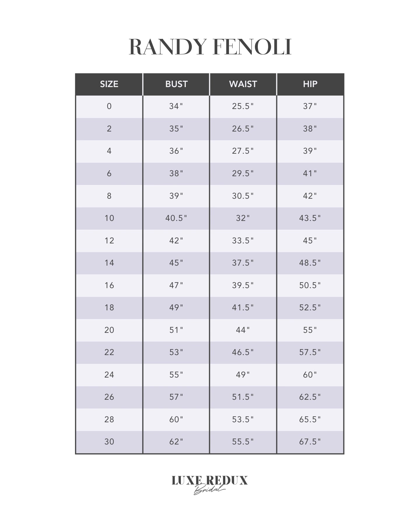 Randy Fenoli Della - Size 10 Size Chart