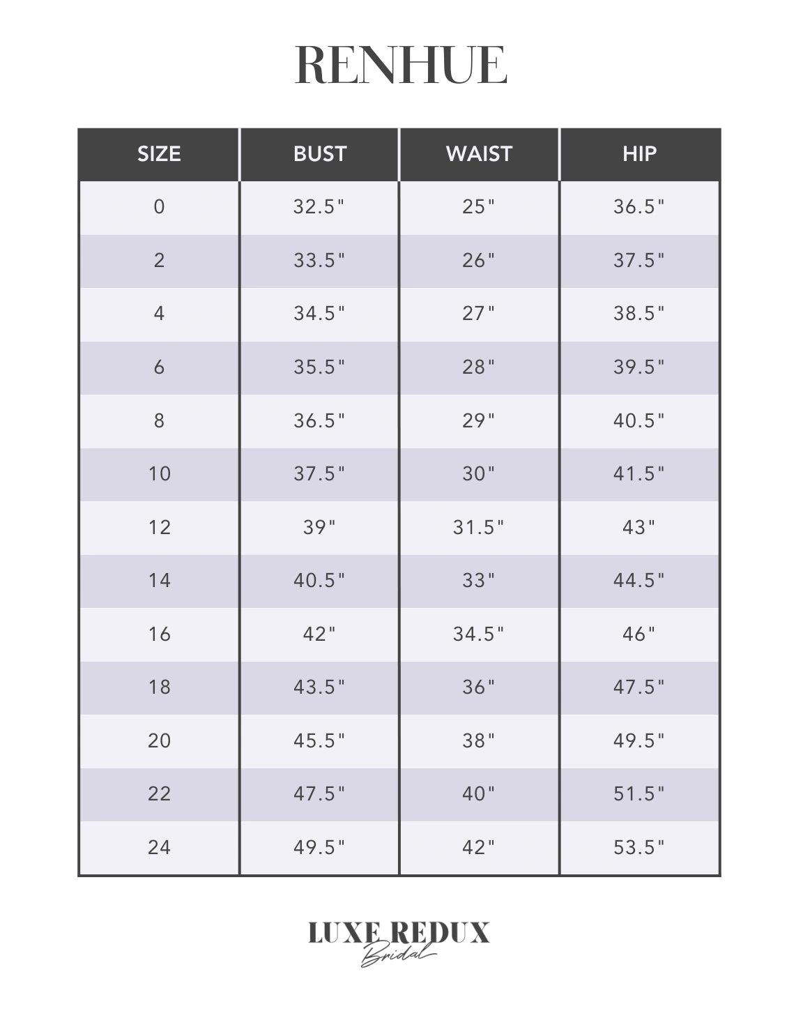 Renhue Turlington - Size 14 Size Chart